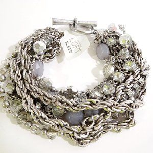 Ann Taylor LOFT  8 Layer Rope Stone Bead Antique Silver Toggle Bracelet NWT 29.5